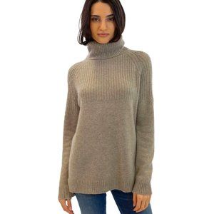 Pura Cashmere | Half Ribbed Turtleneck Sweater in Vintage Khaki